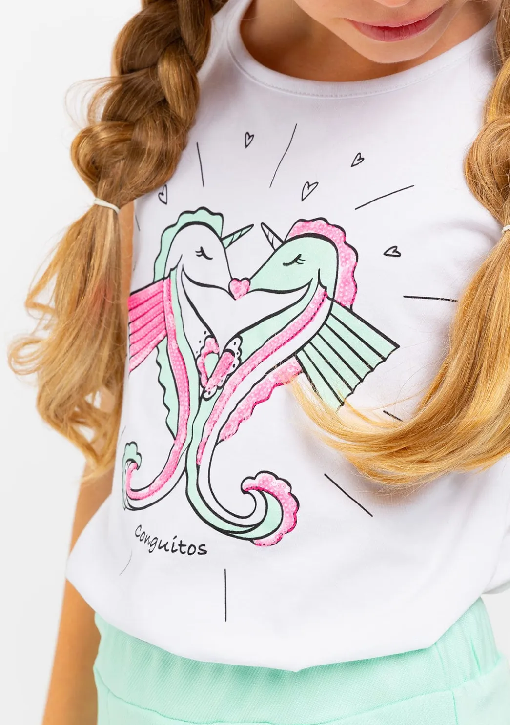 Flash Sale Top Niña Estampado Caballito De Mar Blanco Camisetas