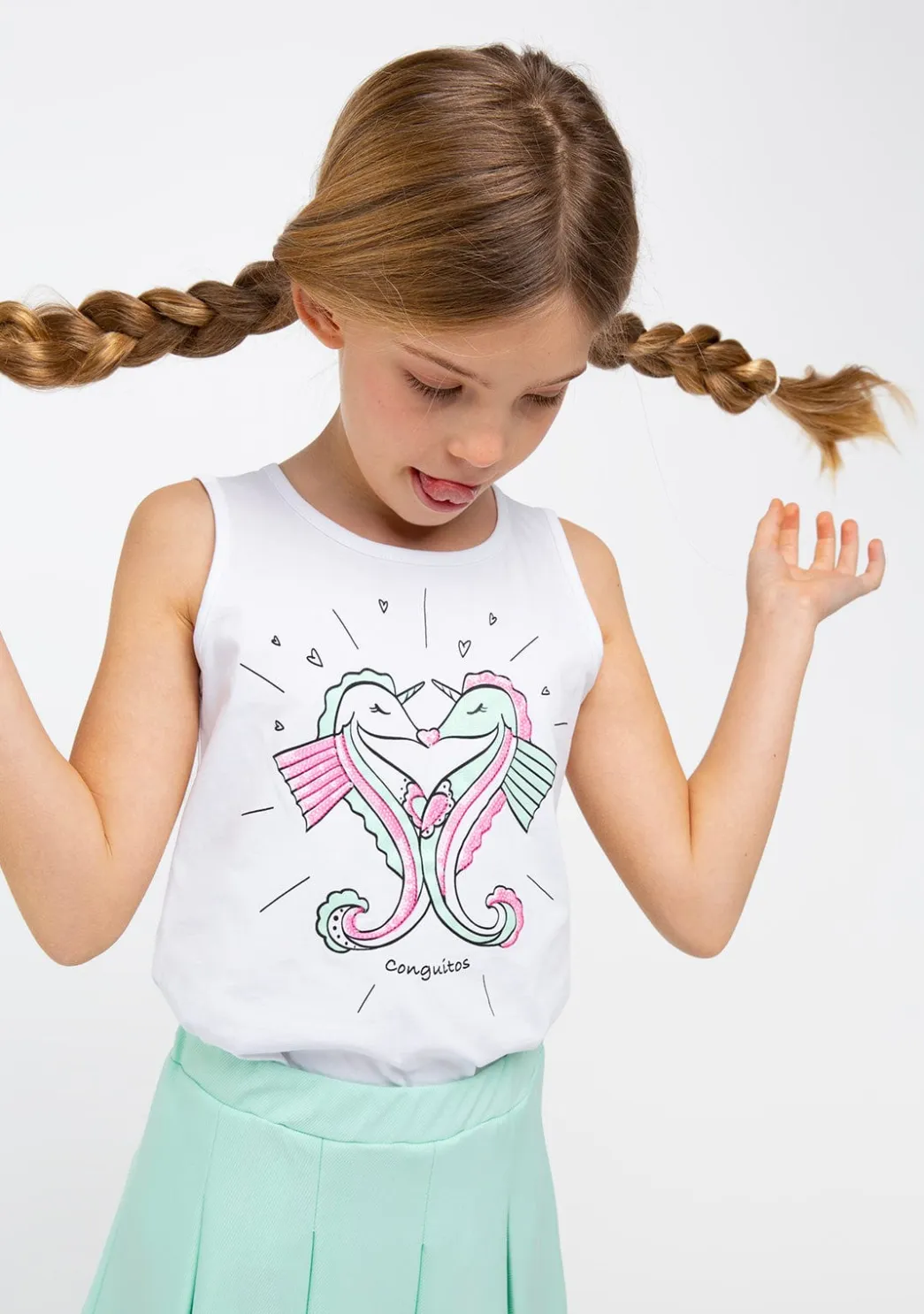 Flash Sale Top Niña Estampado Caballito De Mar Blanco Camisetas