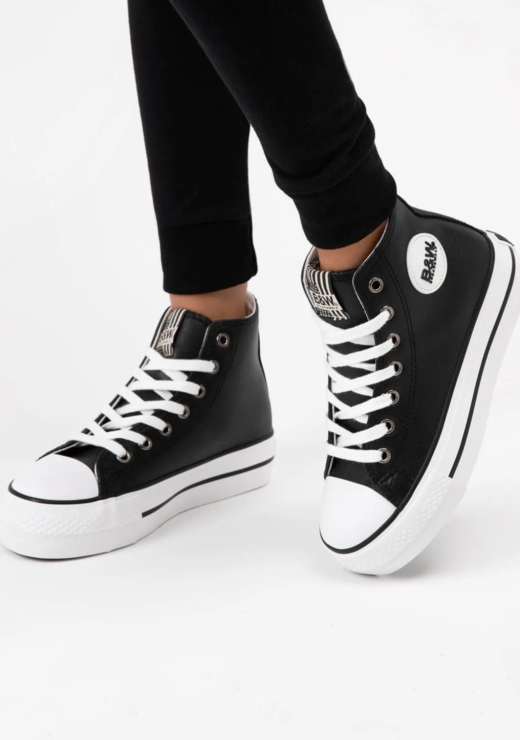 New Unisex Black Logo Hi-Top Sneakers Napa B&W Zapatillas|Zapatillas