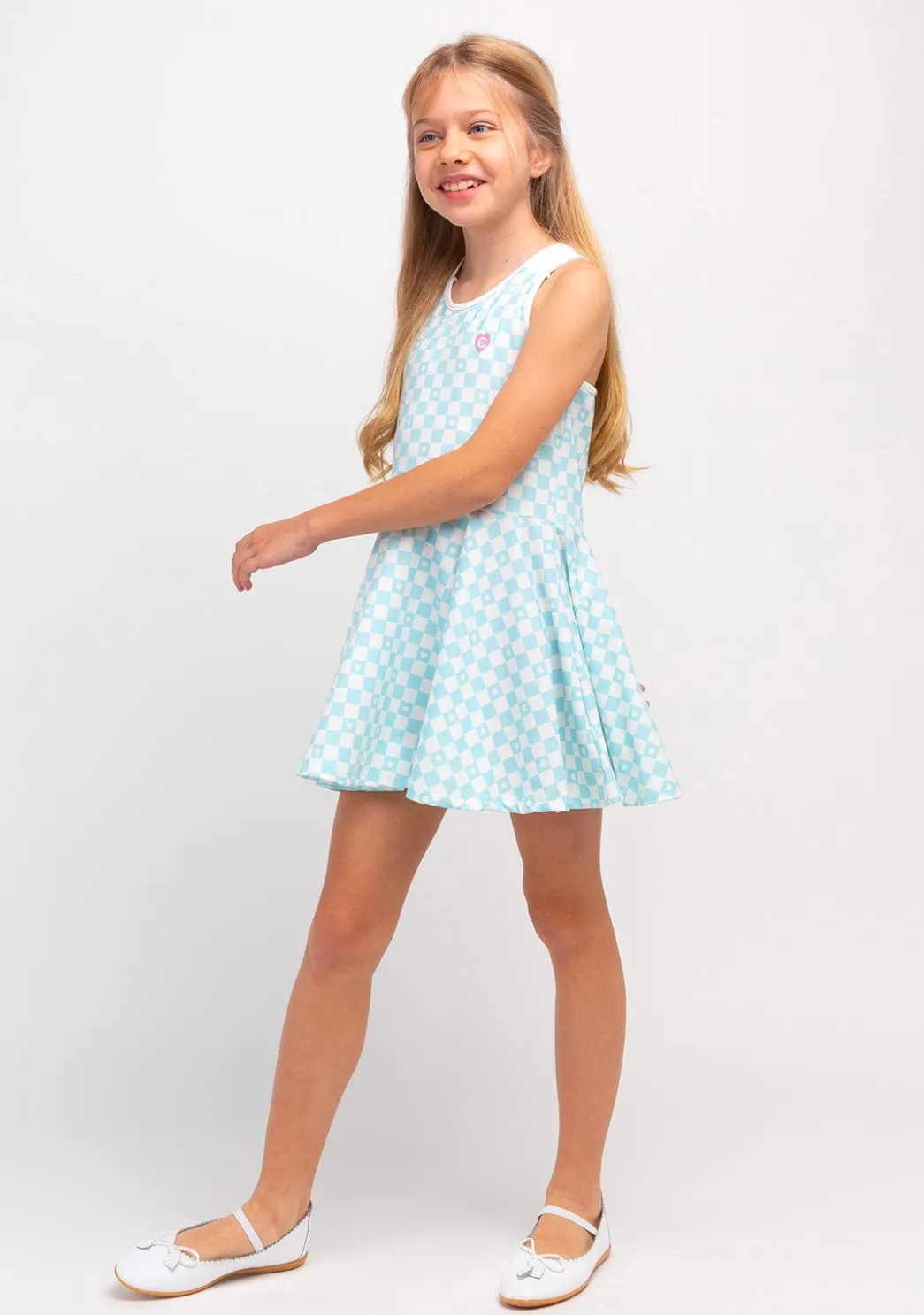 Outlet Vestido De Niña Skater Cuadros Azul Claro Vestidos De Verano|Vestidos