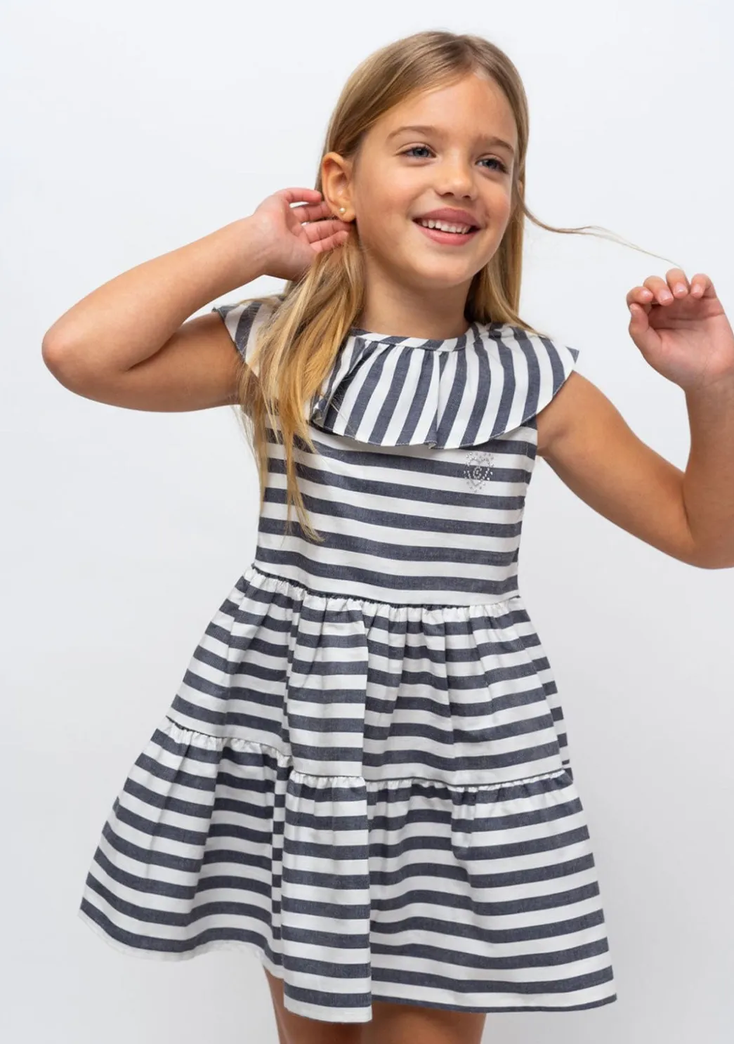 Shop Vestido De Niña Volante Rayas Marino Vestidos De Verano|Vestidos