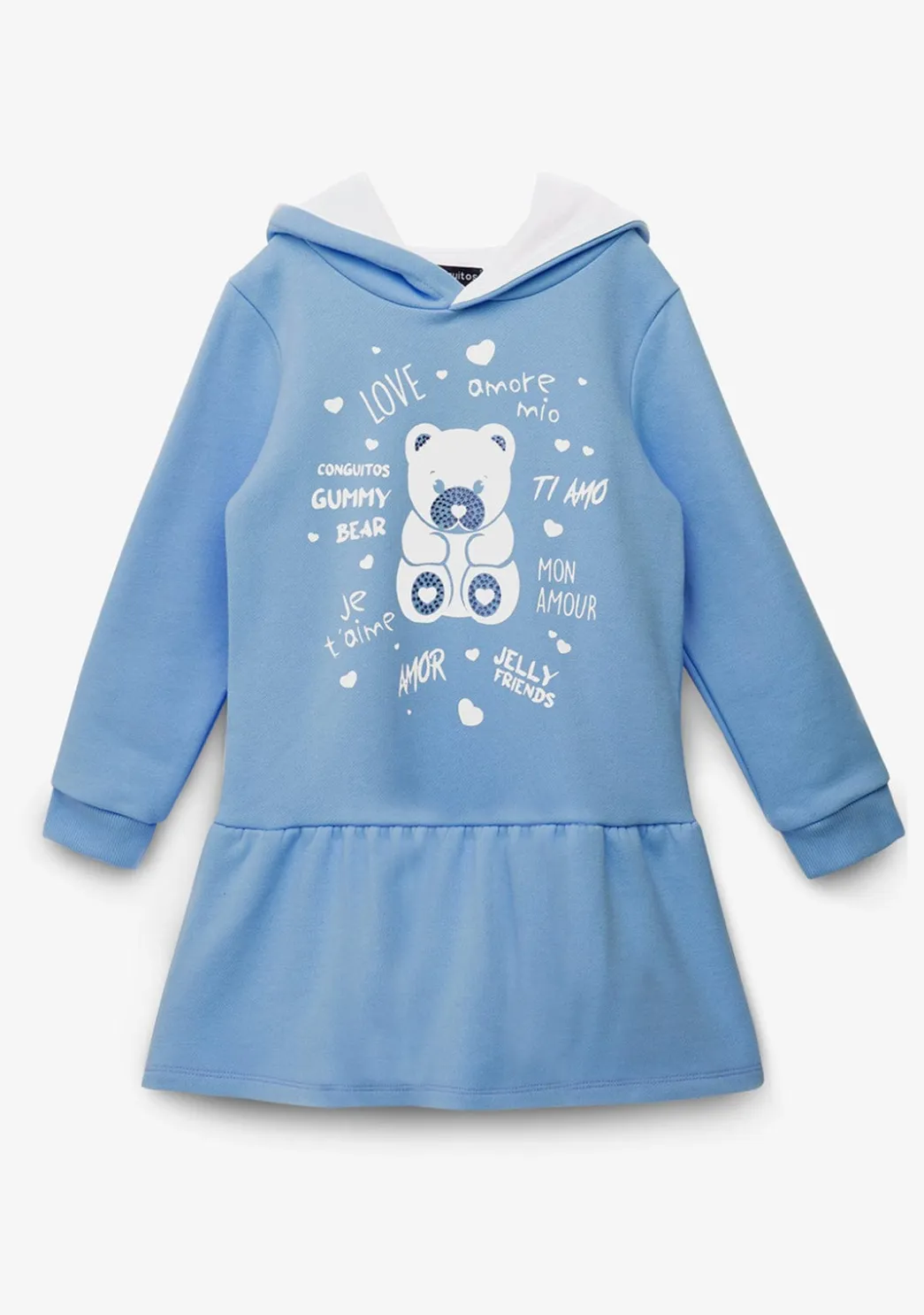 Shop Vestido Niña Capucha Osito Pedrería Azul Vestidos Sudadera|Vestidos