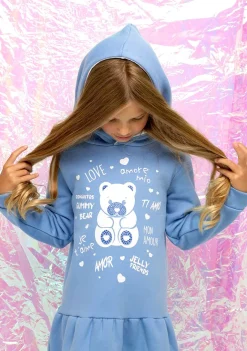Shop Vestido Niña Capucha Osito Pedrería Azul Vestidos Sudadera|Vestidos