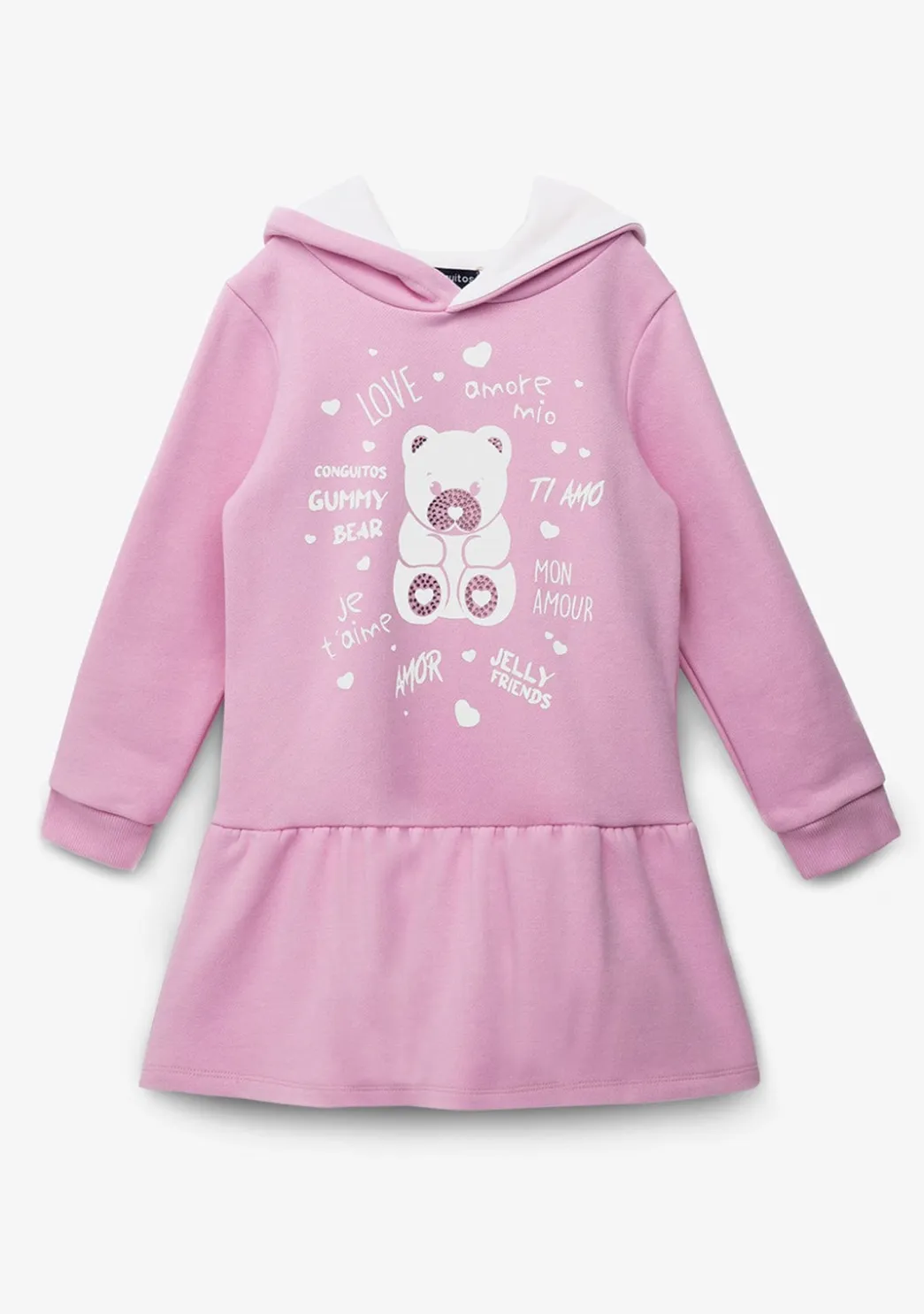 Cheap Vestido Niña Capucha Osito Pedrería Rosa Vestidos Sudadera|Vestidos