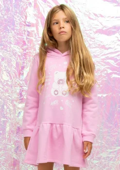 Cheap Vestido Niña Capucha Osito Pedrería Rosa Vestidos Sudadera|Vestidos
