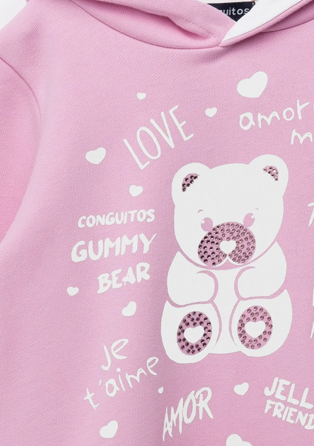 Cheap Vestido Niña Capucha Osito Pedrería Rosa Vestidos Sudadera|Vestidos