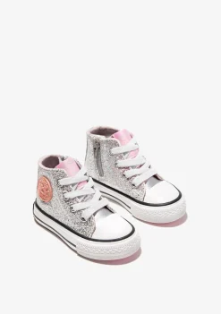 Shop Zapatillas Altas De Bebé Glitter Plata Zapatillas|Zapatillas