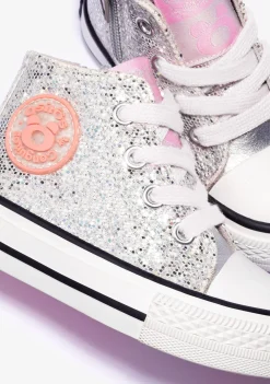 Shop Zapatillas Altas De Bebé Glitter Plata Zapatillas|Zapatillas