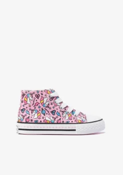 Hot Zapatillas Altas De Niña Cordones Unicornio Lona Rosa Zapatillas