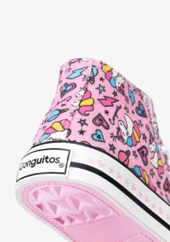 Hot Zapatillas Altas De Niña Cordones Unicornio Lona Rosa Zapatillas