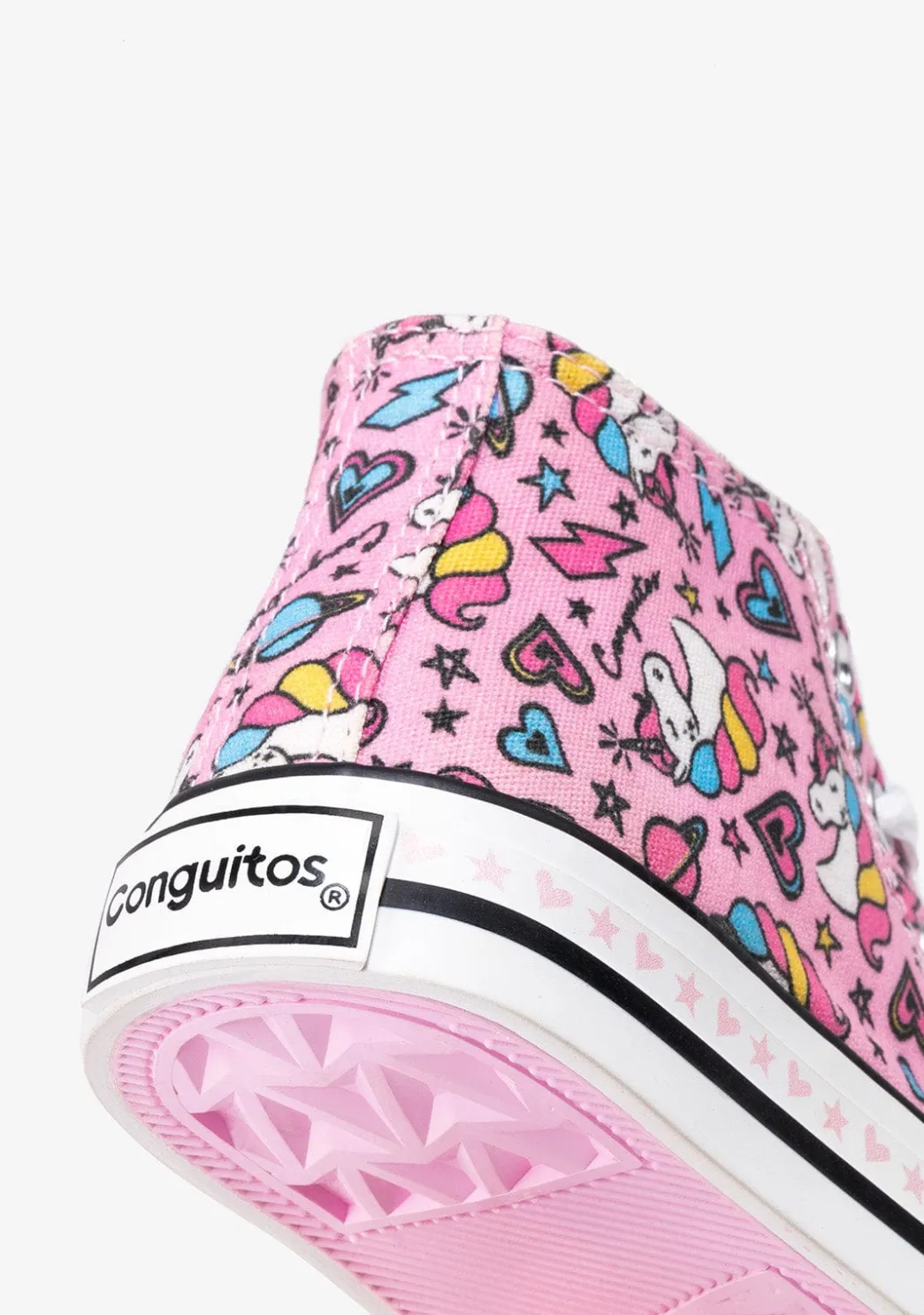 Hot Zapatillas Altas De Niña Cordones Unicornio Lona Rosa Zapatillas