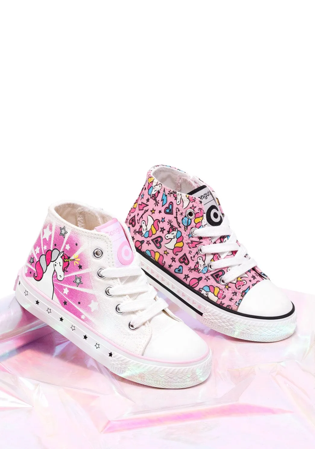 Hot Zapatillas Altas De Niña Cordones Unicornio Lona Rosa Zapatillas