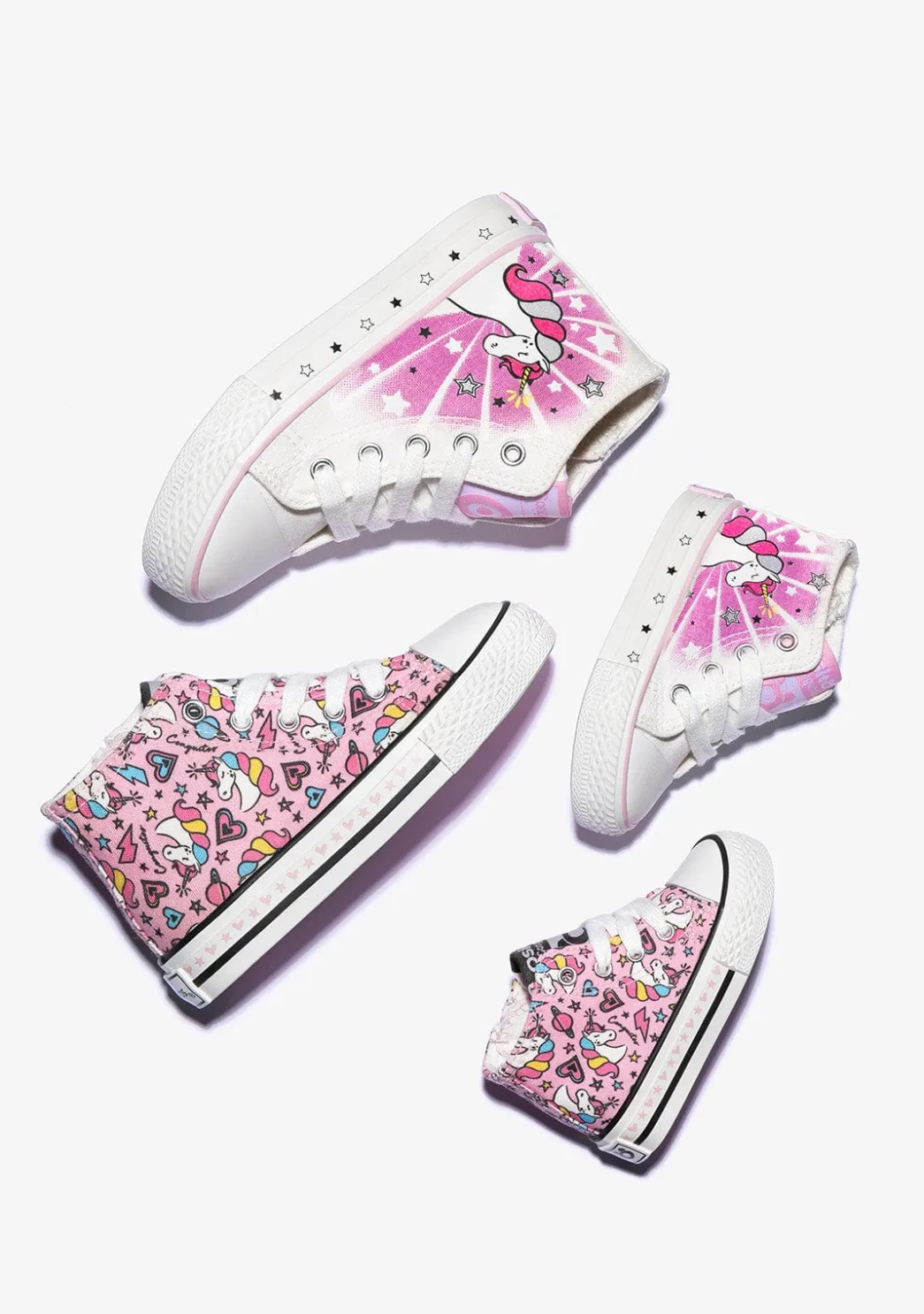 Hot Zapatillas Altas De Niña Cordones Unicornio Lona Rosa Zapatillas