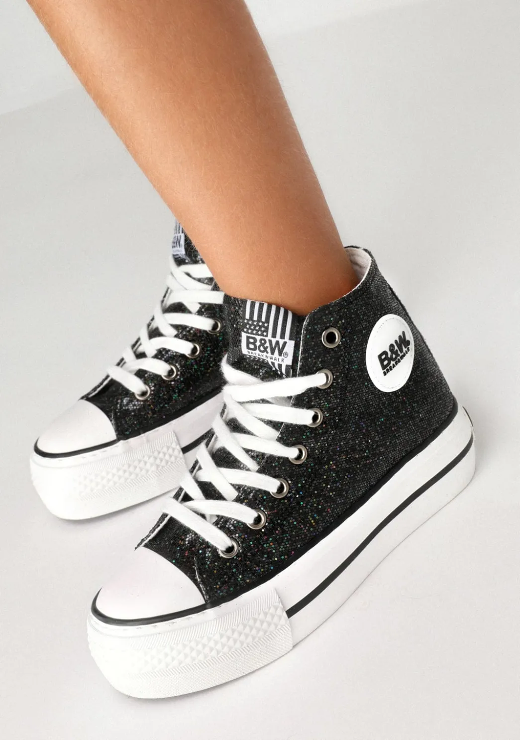 Flash Sale Zapatillas Altas De Niña Glitter Negro B&W Zapatillas|Zapatillas