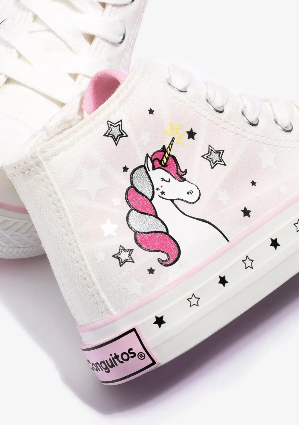 Discount Zapatillas Altas De Niña Unicornio Solar Lona Blanco Zapatillas