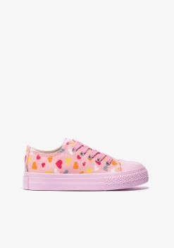 Best Sale Zapatillas De Niña Cordones Corazón Lona Rosa Zapatillas
