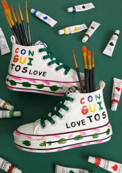 Shop Zapatillas Pintura Altas Lona Blanco Zapatillas